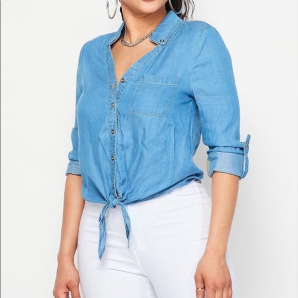 NEW TRENDY LIGHT WEIGHT DENIM CHAMBRAY BUTTON DOWN SHIRT - Picture 7 of 9